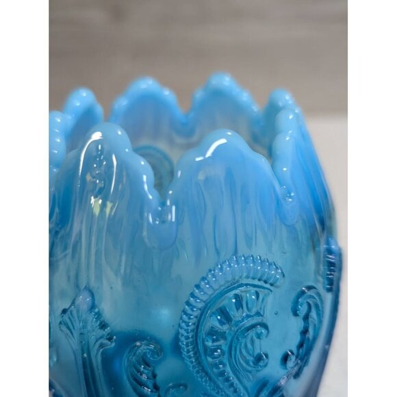 Northwood Blue Opalescent Inverted Fan and Feather Rose Bowl - Picture 2 of 6